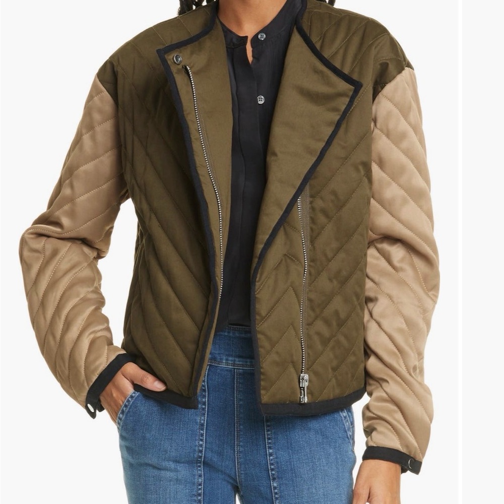 EUC| 1 Time Wear| Frame Denim Quilted Olive and Tan Puffer Jacket